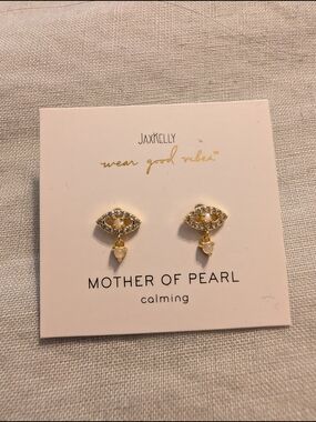 JaxKelly Gold Tone Evil Eye Mother of Pearl Drop Stud Earrings